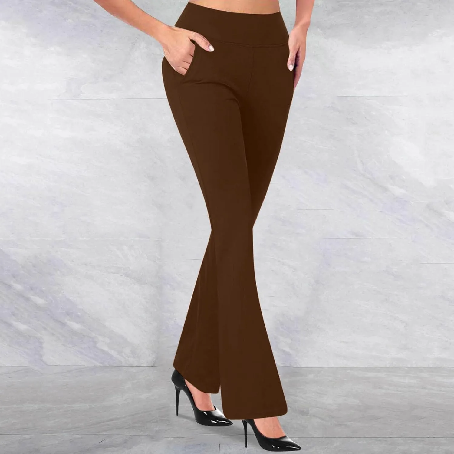 Dressy Pants for Women Flare Bootcut Fashion Dress Pants High Waisted Office Work Business Slacks with Pockets