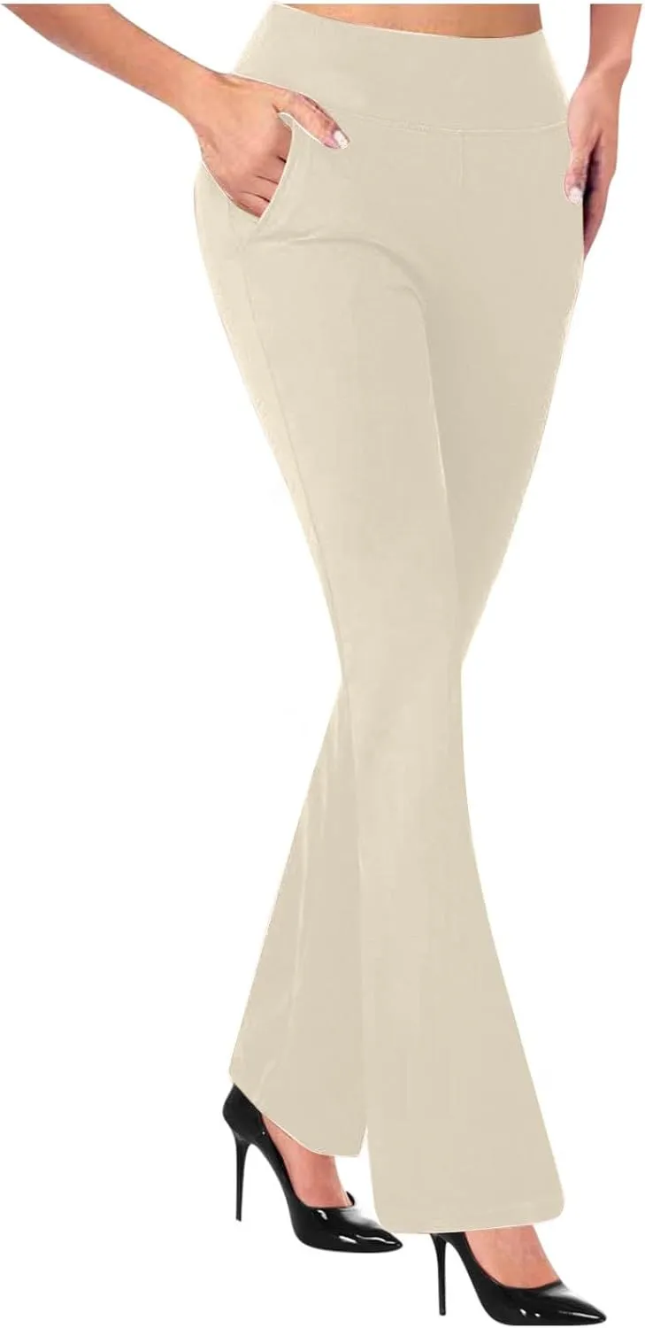 Dressy Pants for Women Flare Bootcut Fashion Dress Pants High Waisted Office Work Business Slacks with Pockets