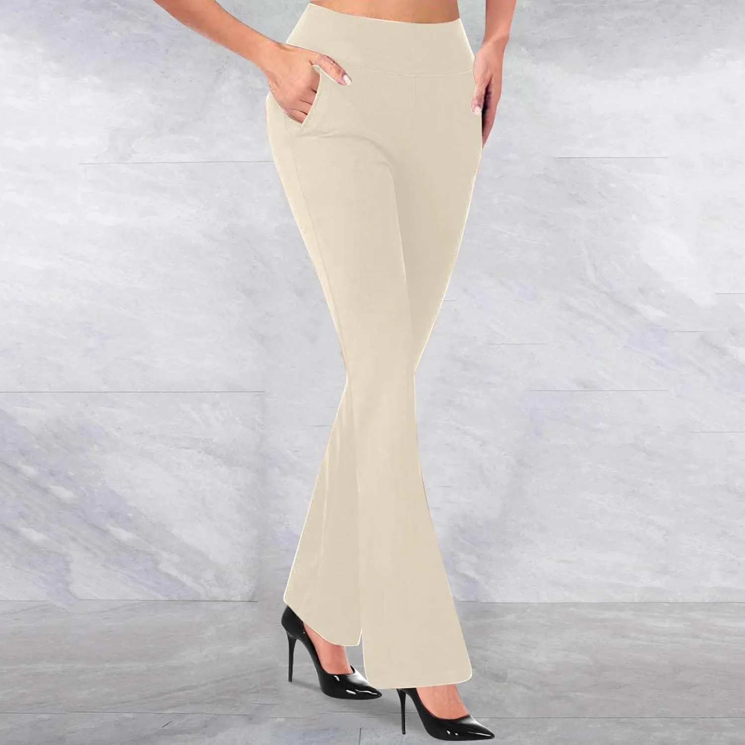 Dressy Pants for Women Flare Bootcut Fashion Dress Pants High Waisted Office Work Business Slacks with Pockets