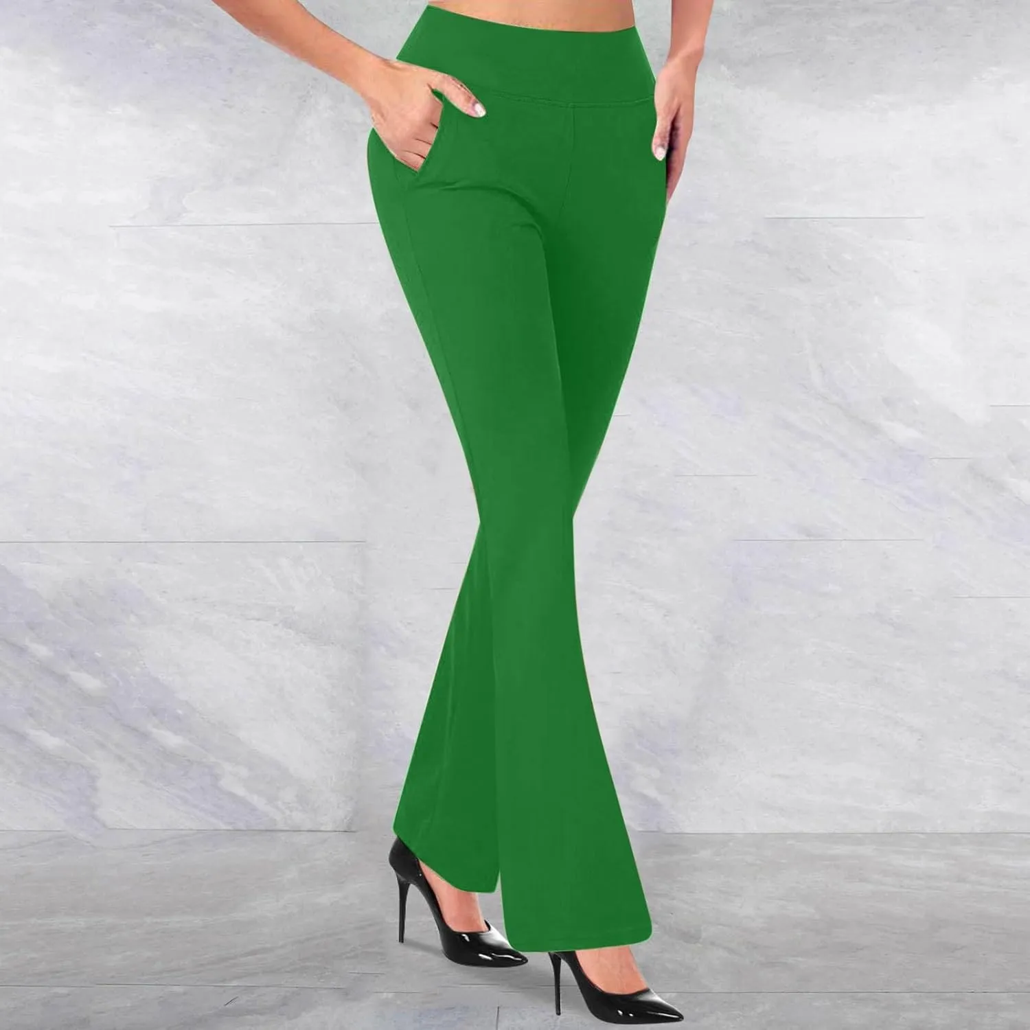Dressy Pants for Women Flare Bootcut Fashion Dress Pants High Waisted Office Work Business Slacks with Pockets