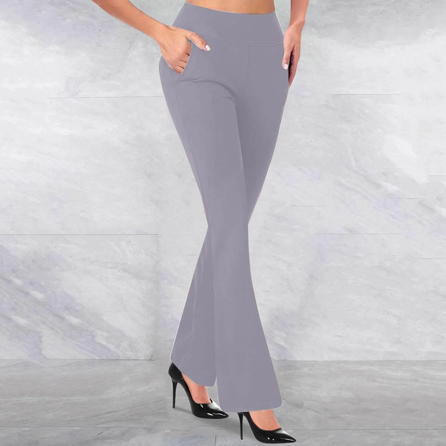 Dressy Pants for Women Flare Bootcut Fashion Dress Pants High Waisted Office Work Business Slacks with Pockets