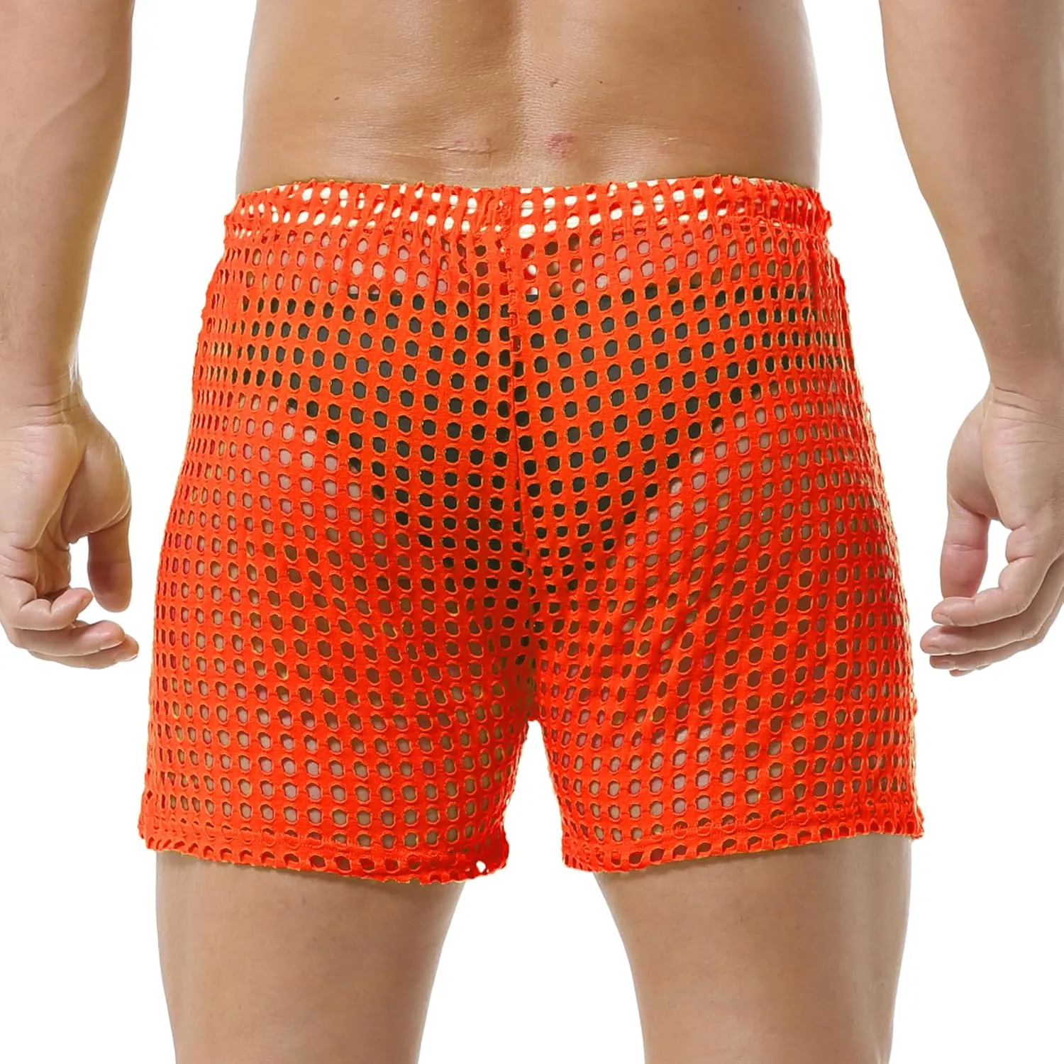 DTODWW Mens Fishnet Underwear Boxer Shorts Mesh Trunks See Through Shorts with Drawstring Nightwear Shorts