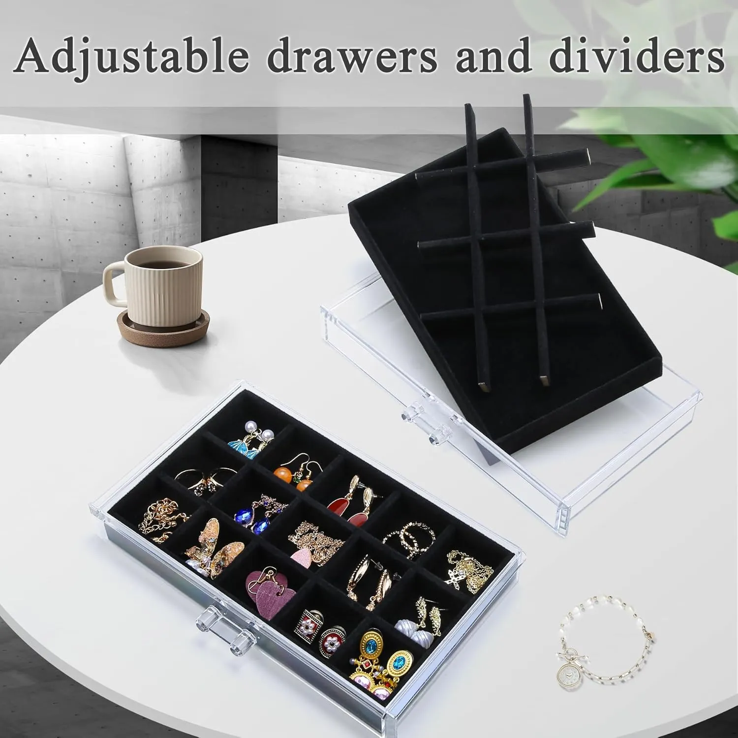 Earring Holder Organizer Box with 5 Drawers, Clear Acrylic Jewelry Organizer for Women Girls, Jewelry Storage with Stackable Jewelry Trays for Earring Ring Bracelet Necklace, Black