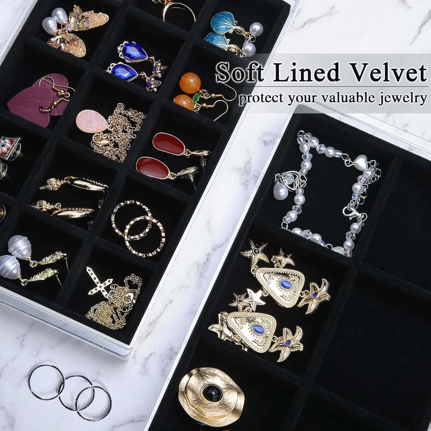 Earring Holder Organizer Box with 5 Drawers, Clear Acrylic Jewelry Organizer for Women Girls, Jewelry Storage with Stackable Jewelry Trays for Earring Ring Bracelet Necklace, Black