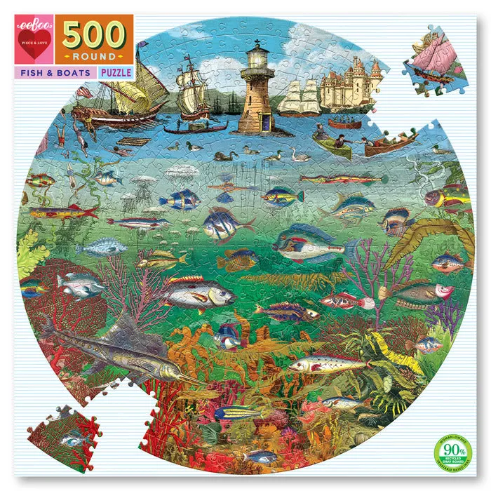 Eeboo Round Puzzle- Fish and Boats 500 pces