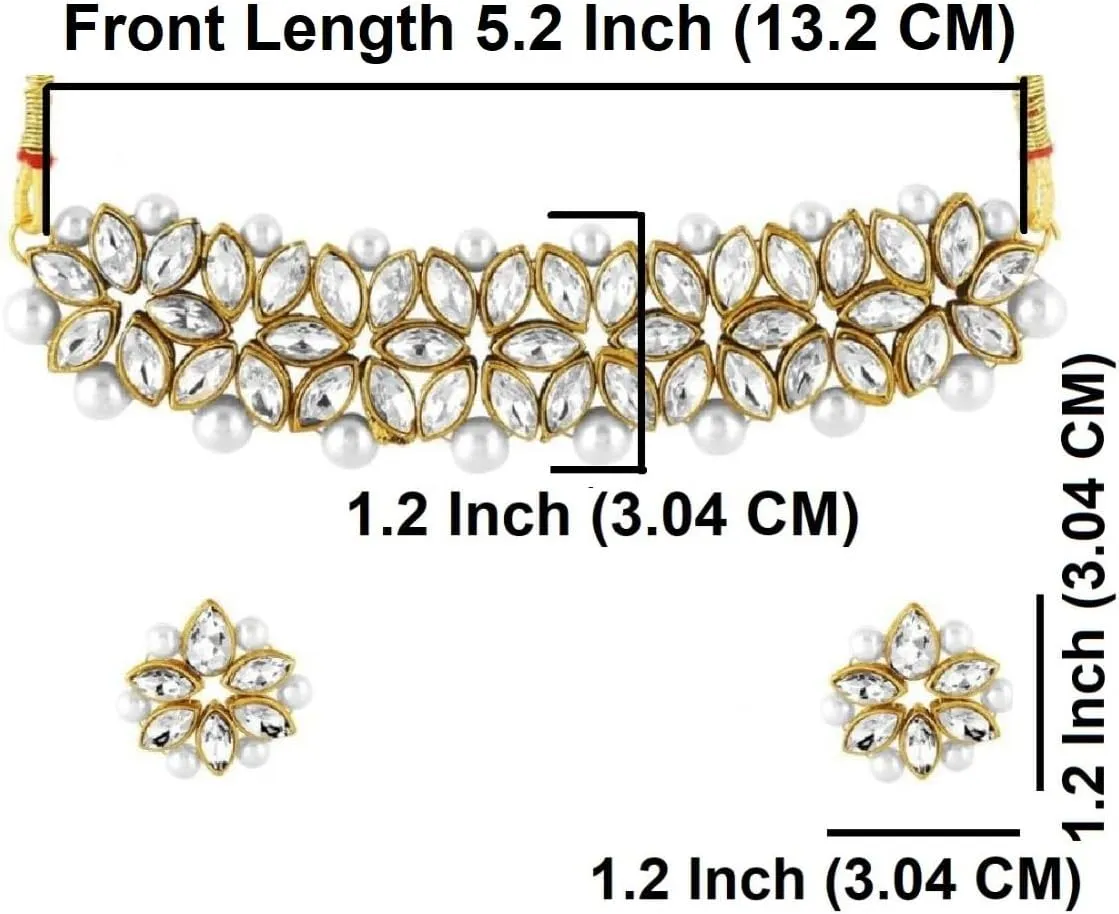 Efulgenz Faux Pearl Choker Indian Jewelry Sets for Women Crystal Kundan Pearl Necklace Set Beaded Faux Pearl Necklace Earrings Bollywood Fashion Jewelry Wedding Bridal Jewelry Set