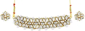 Efulgenz Faux Pearl Choker Indian Jewelry Sets for Women Crystal Kundan Pearl Necklace Set Beaded Faux Pearl Necklace Earrings Bollywood Fashion Jewelry Wedding Bridal Jewelry Set
