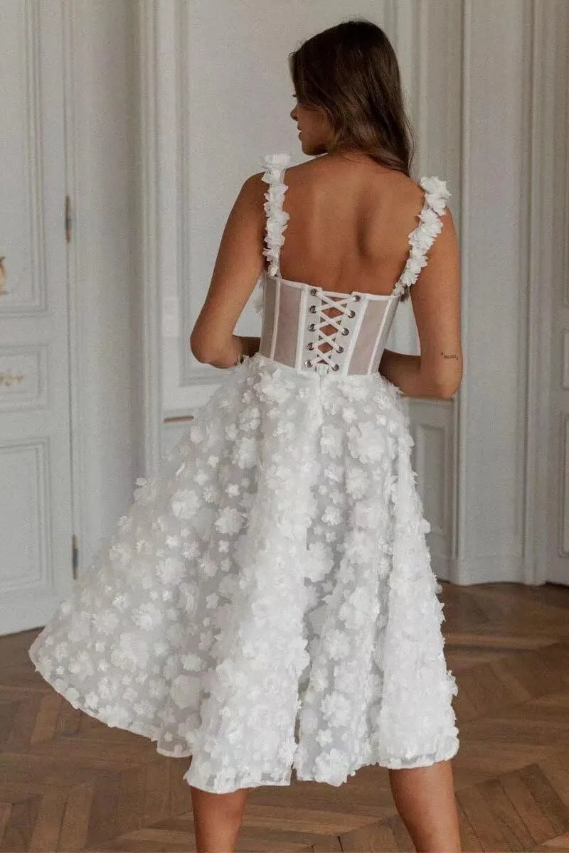 Eightale Tea Length Wedding Dress for Bride Midi Long Ruched Backless Boho Beach Bridal Shower Gowns for Women