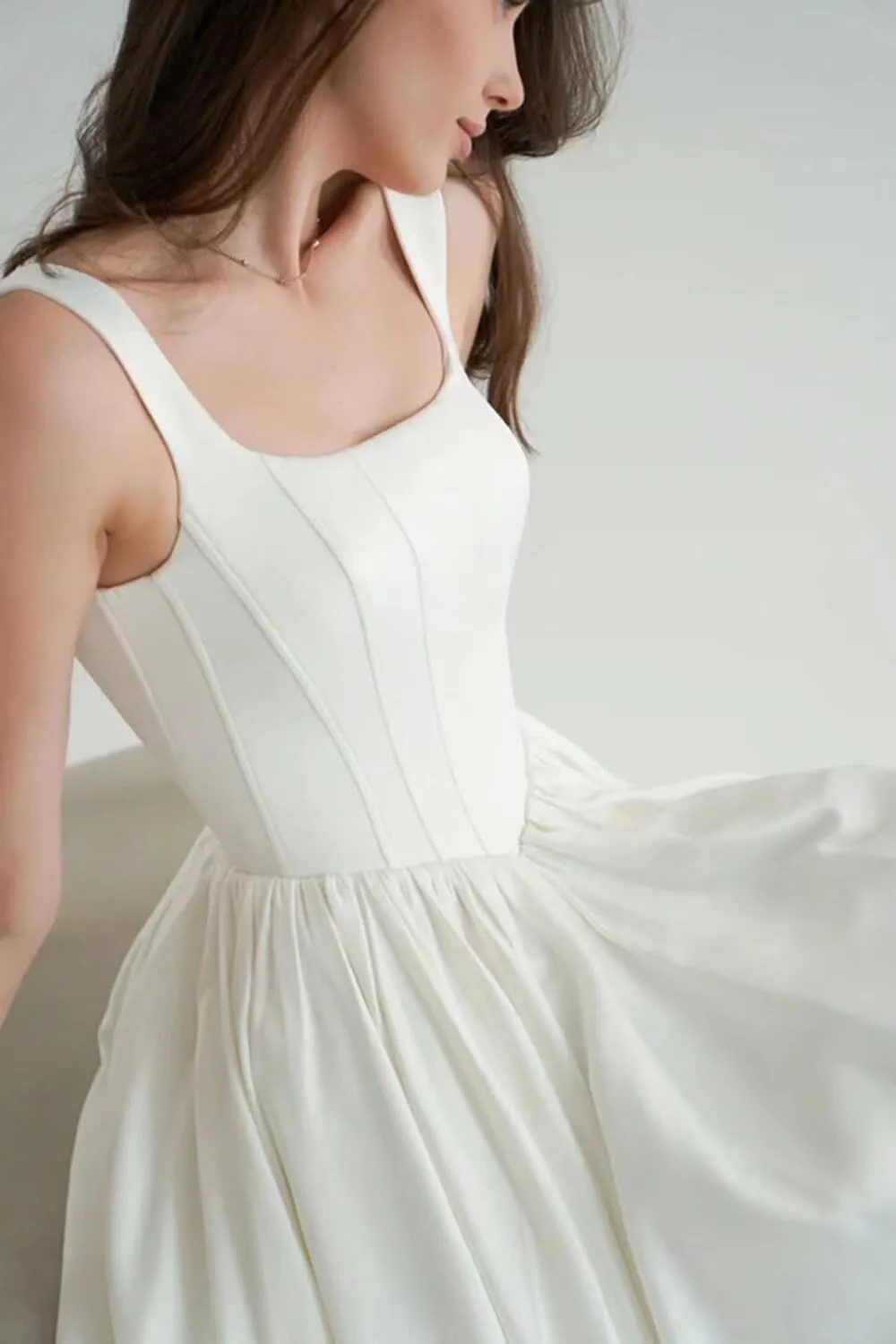 Eightale Tea Length Wedding Dress for Bride Midi Long Ruched Backless Boho Beach Bridal Shower Gowns for Women