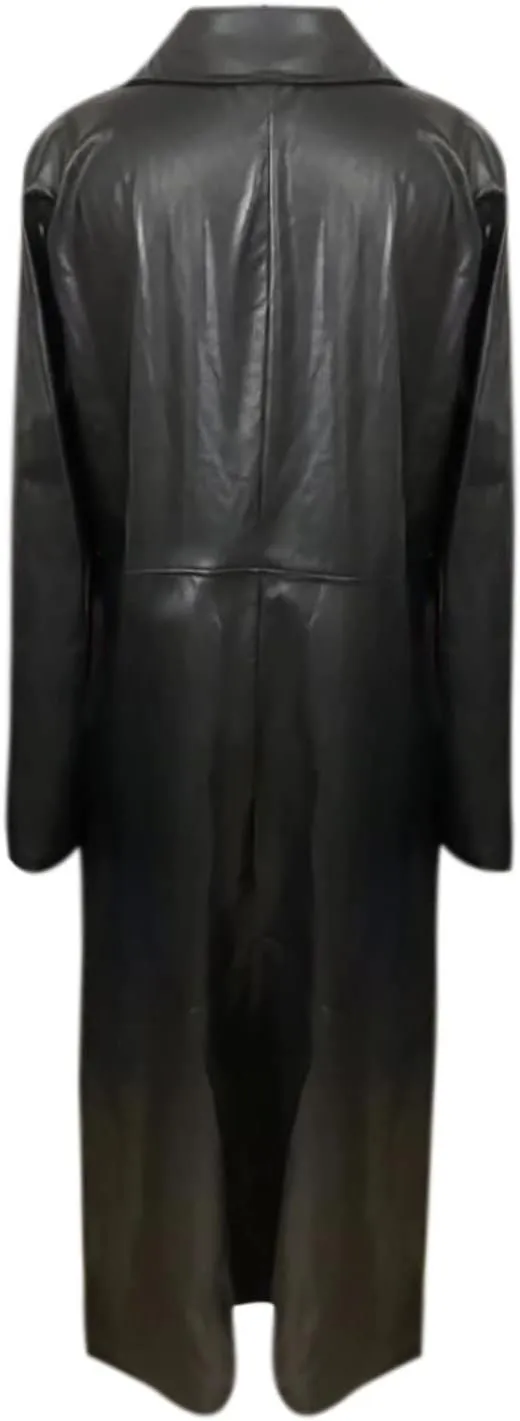 Faux Leather Trench Coats for Women Single Breasted Long Sleeve Ankle Length Jacket Notched Lapel Motorcycle Outwear