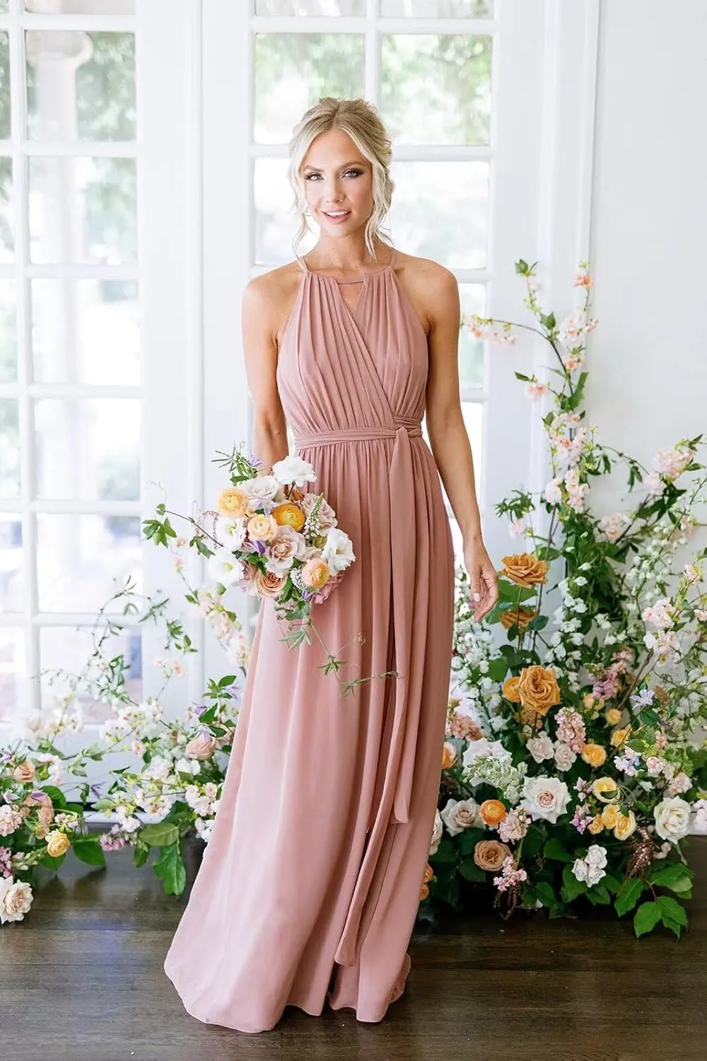 Fivsole Women's Halter Chiffon Bridesmaid Dresses for Women Pleated Long A-Line Formal Dresses for Wedding