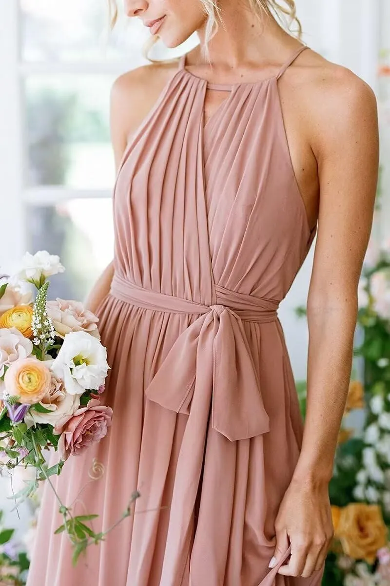 Fivsole Women's Halter Chiffon Bridesmaid Dresses for Women Pleated Long A-Line Formal Dresses for Wedding