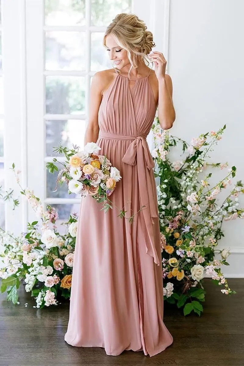 Fivsole Women's Halter Chiffon Bridesmaid Dresses for Women Pleated Long A-Line Formal Dresses for Wedding