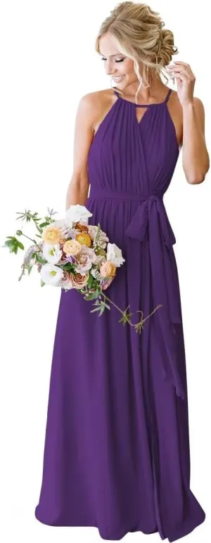 Fivsole Women's Halter Chiffon Bridesmaid Dresses for Women Pleated Long A-Line Formal Dresses for Wedding