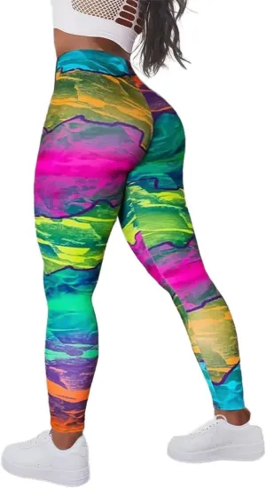 Flamingals Seamless Butt Lifting Leggings with Flap Pockets Workout Colorblock Cargo Leggings for Women