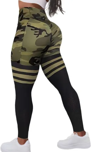 Flamingals Seamless Butt Lifting Leggings with Flap Pockets Workout Colorblock Cargo Leggings for Women