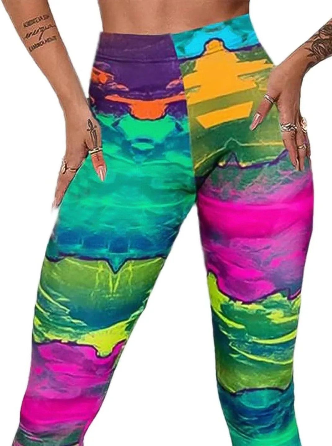 Flamingals Seamless Butt Lifting Leggings with Flap Pockets Workout Colorblock Cargo Leggings for Women