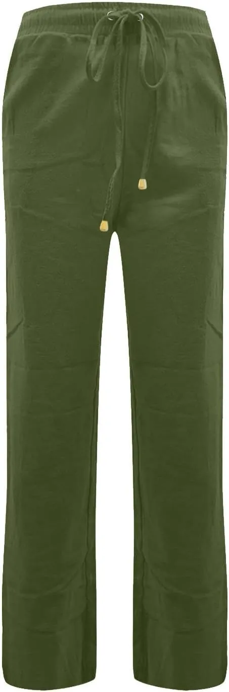 FlekmanArt Linen Pants Women Summer Drawstring Waist Wide Leg Pants Loose Cotton Linen Palazzo Pants Casual Beach Long Pants