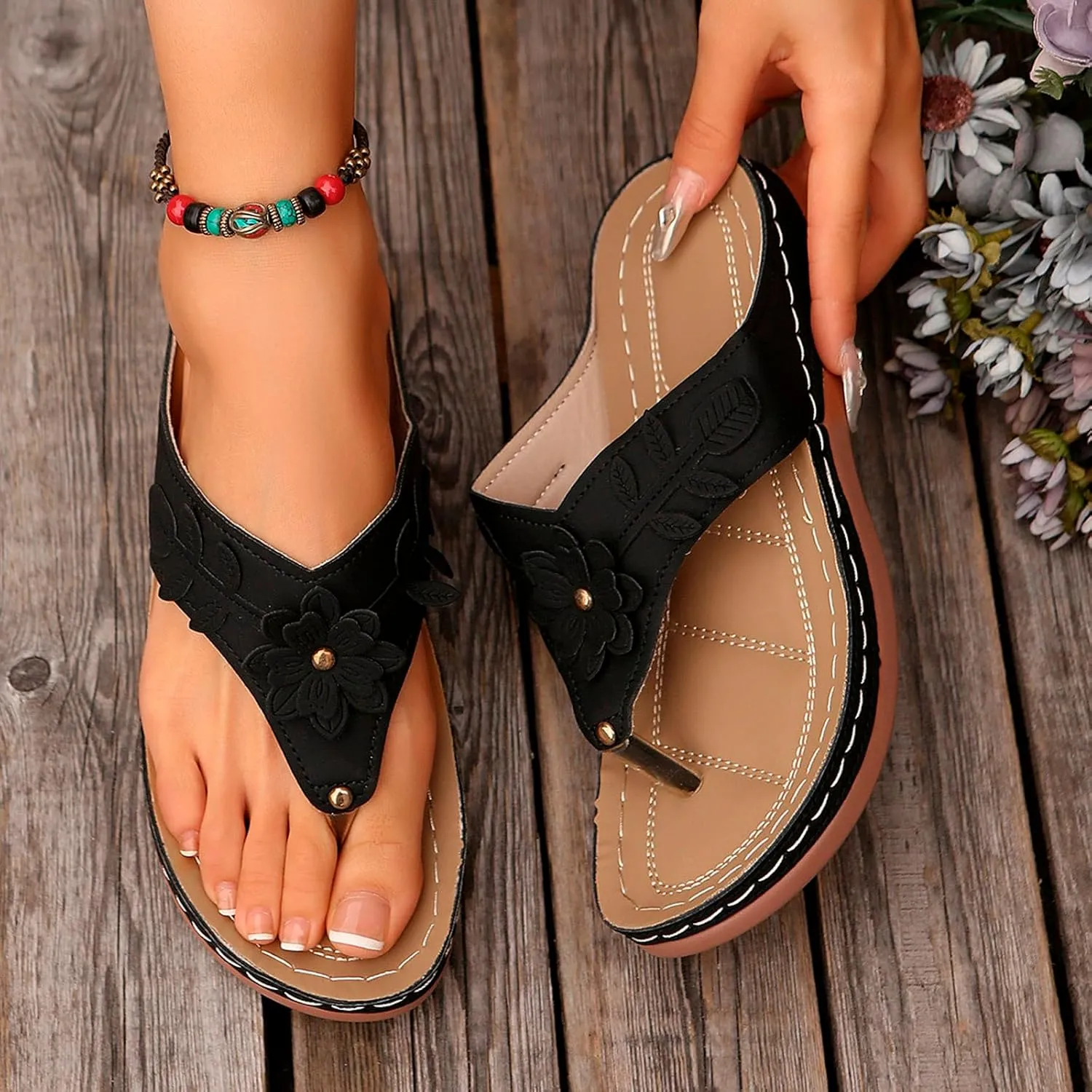Flip Flops for Women Orthopedic Wedge Sandals Summer Dressy Flat Sandals Casual Open Toe Flip Flops Sandal