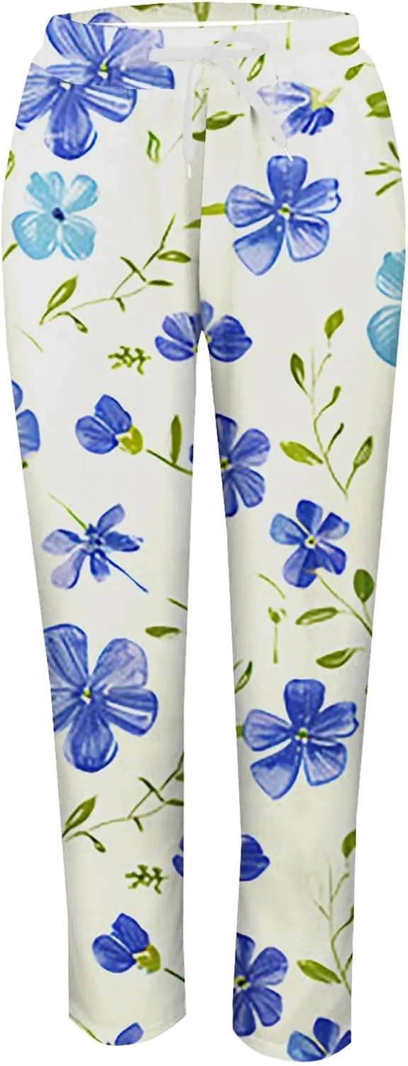 Flowy Linen Pants Summer Wide Leg Pants Drawstring Elastic Waist Pants High Waisted Pants Casual Beach Trousers Boho