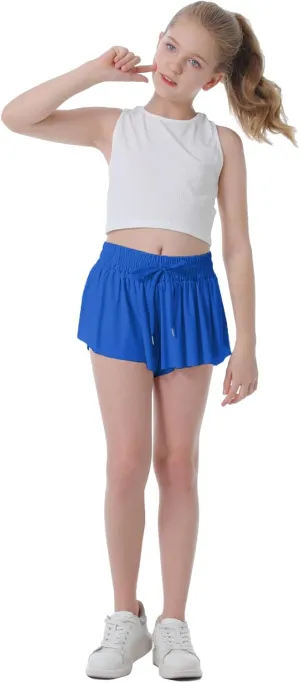 Flowy Shorts for Girls Butterfly Shorts for Kids Teens Preppy Tennis Running Athletic Shorts with Liner