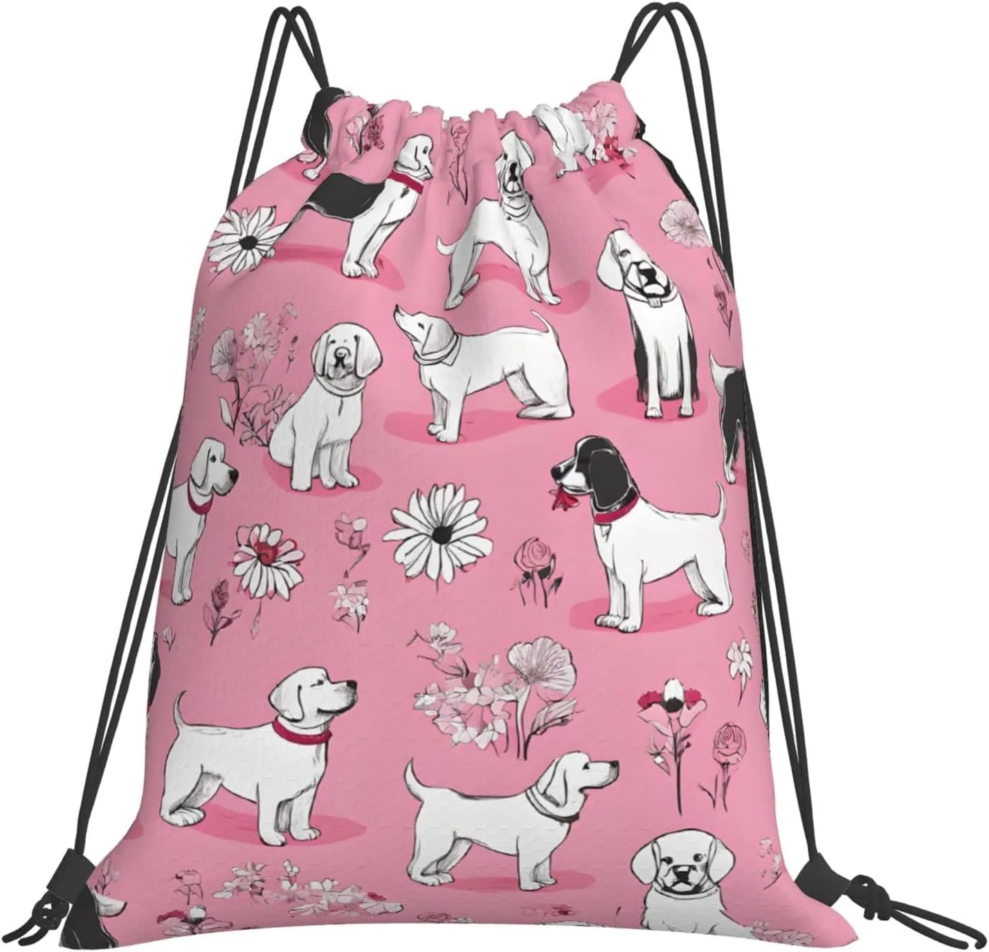 (French Bulldog And Flower) Drawstring Backpack Drawstring Gym Bag Foldable Water Drawstring Bags Draw String Back Bag For Shopping Sport Yoga Travel, Swimming, Beach