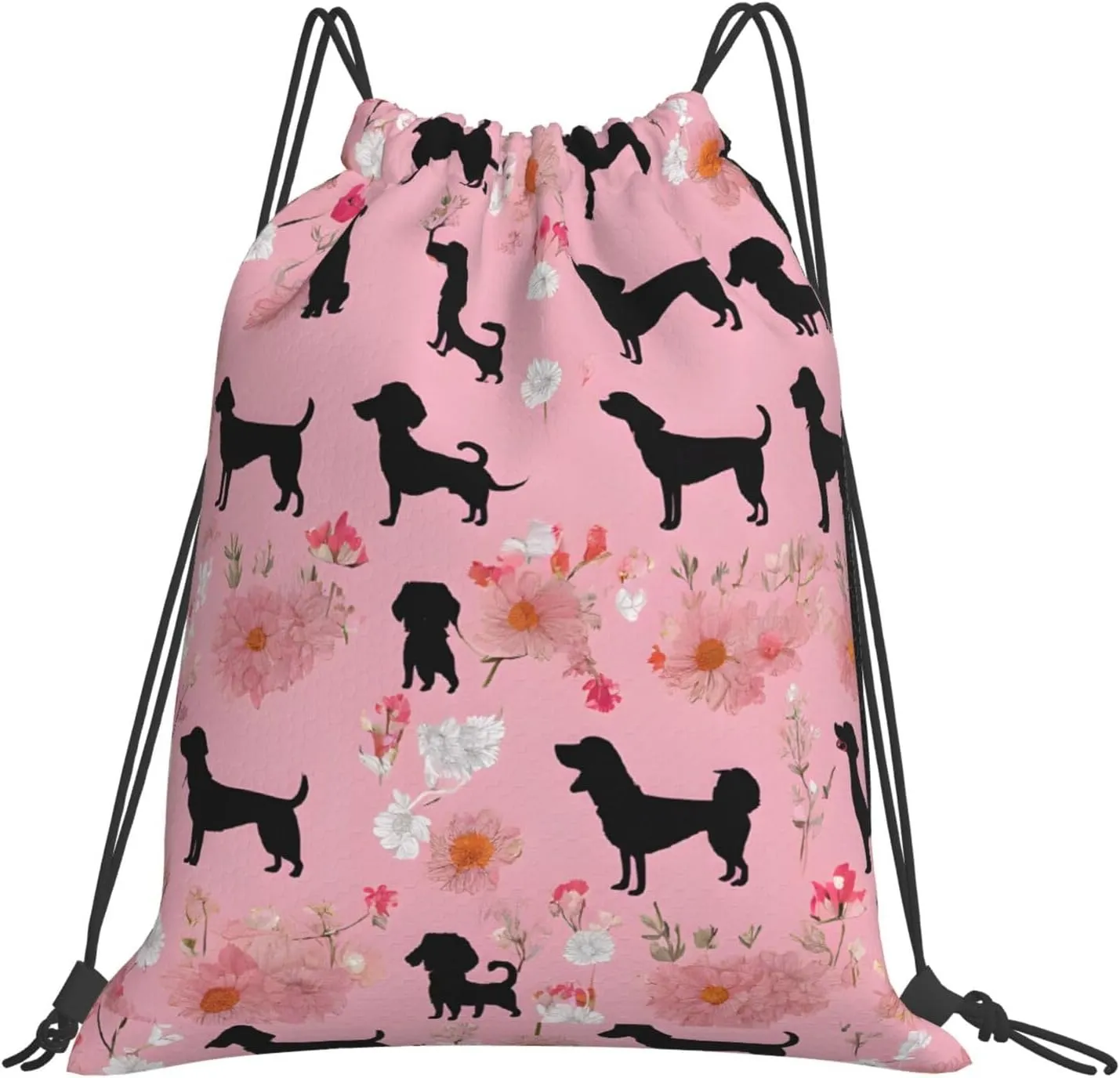 (French Bulldog And Flowers) Drawstring Backpack Drawstring Gym Bag Foldable Water Drawstring Bags Draw String Back Bag For Shopping Sport Yoga Travel, Swimming, Beach