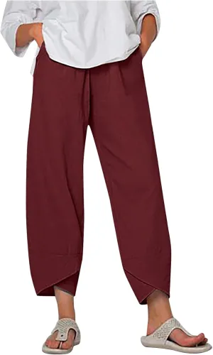 FZYLQY Capri Pants for Women Summer Fashion Patchwork Cropped Comfy Wide Leg Baggy Trousers Palazzo Pants with Pockets