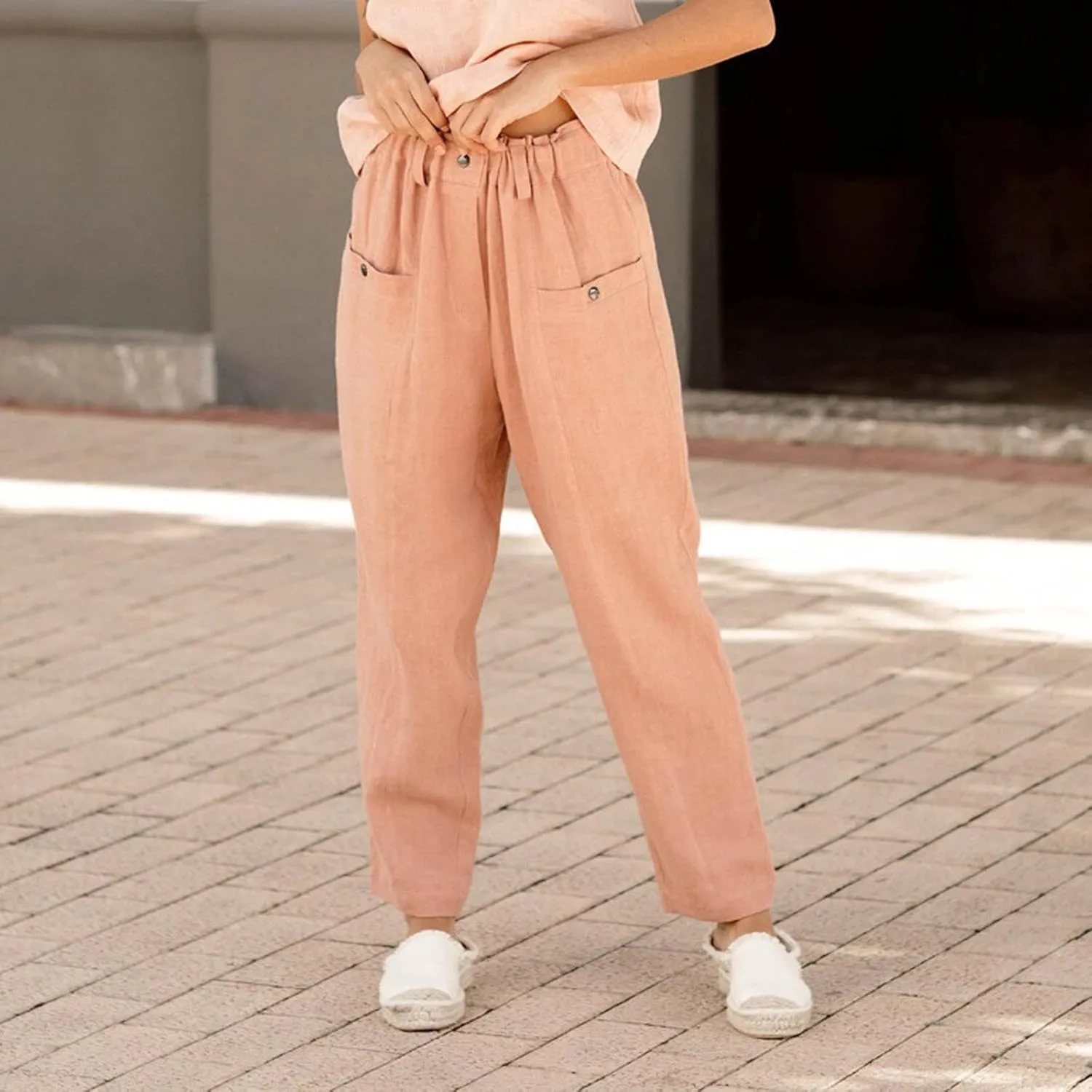 FZYLQY Casual Linen Pants Women, Womens Linen Trousers Lightweight Pants with Pockets Comfy Summer Pants Cotton Linen Pants