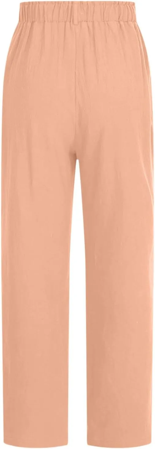 FZYLQY Casual Linen Pants Women, Womens Linen Trousers Lightweight Pants with Pockets Comfy Summer Pants Cotton Linen Pants