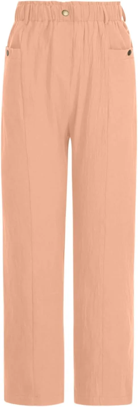 FZYLQY Casual Linen Pants Women, Womens Linen Trousers Lightweight Pants with Pockets Comfy Summer Pants Cotton Linen Pants