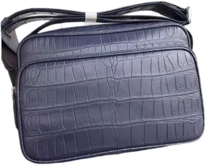 Genuine Crocodile Skin Navy Blue Male Flap Purse Men's Crossbody Shoulder Bag Authentic Alligator Leather Messenger Bag