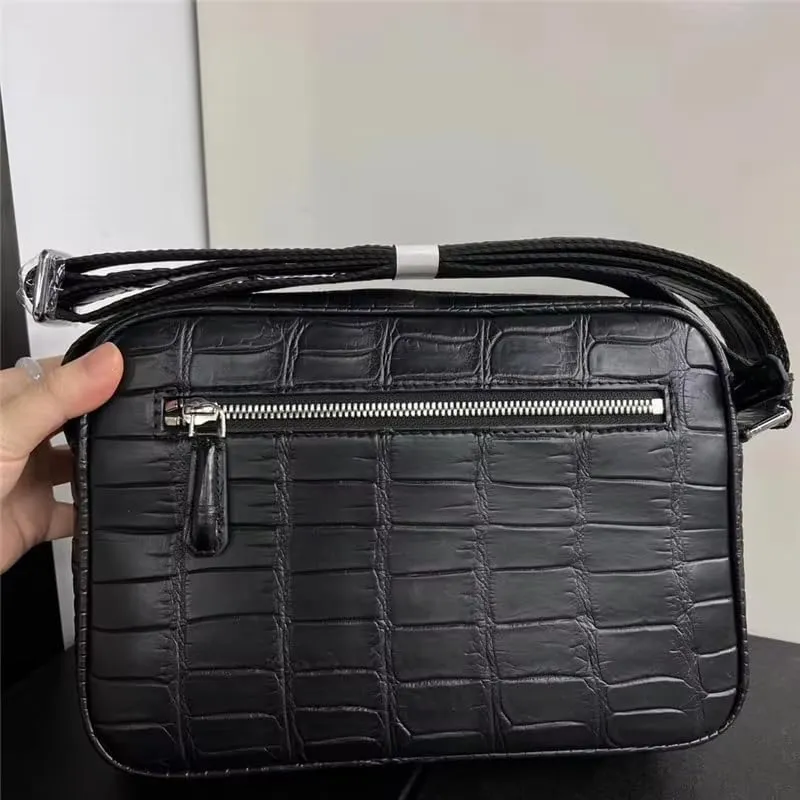 Genuine Crocodile Skin Navy Blue Male Flap Purse Men's Crossbody Shoulder Bag Authentic Alligator Leather Messenger Bag