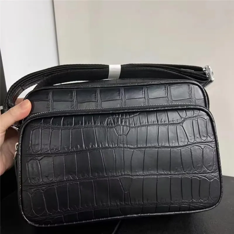 Genuine Crocodile Skin Navy Blue Male Flap Purse Men's Crossbody Shoulder Bag Authentic Alligator Leather Messenger Bag