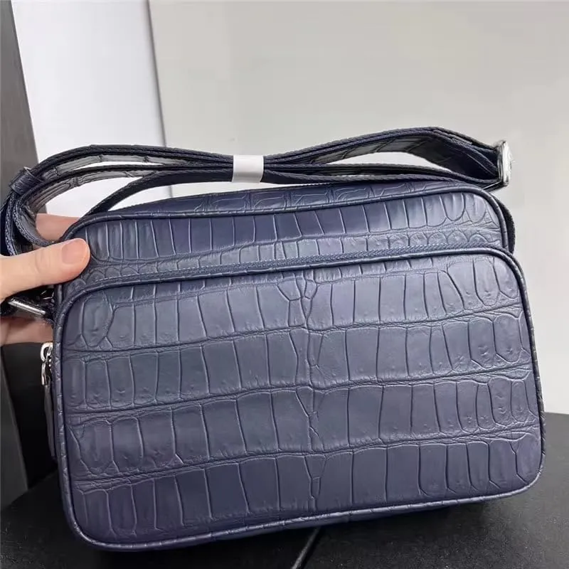 Genuine Crocodile Skin Navy Blue Male Flap Purse Men's Crossbody Shoulder Bag Authentic Alligator Leather Messenger Bag