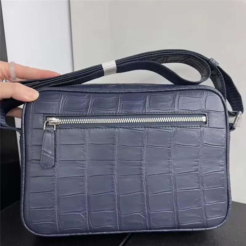 Genuine Crocodile Skin Navy Blue Male Flap Purse Men's Crossbody Shoulder Bag Authentic Alligator Leather Messenger Bag