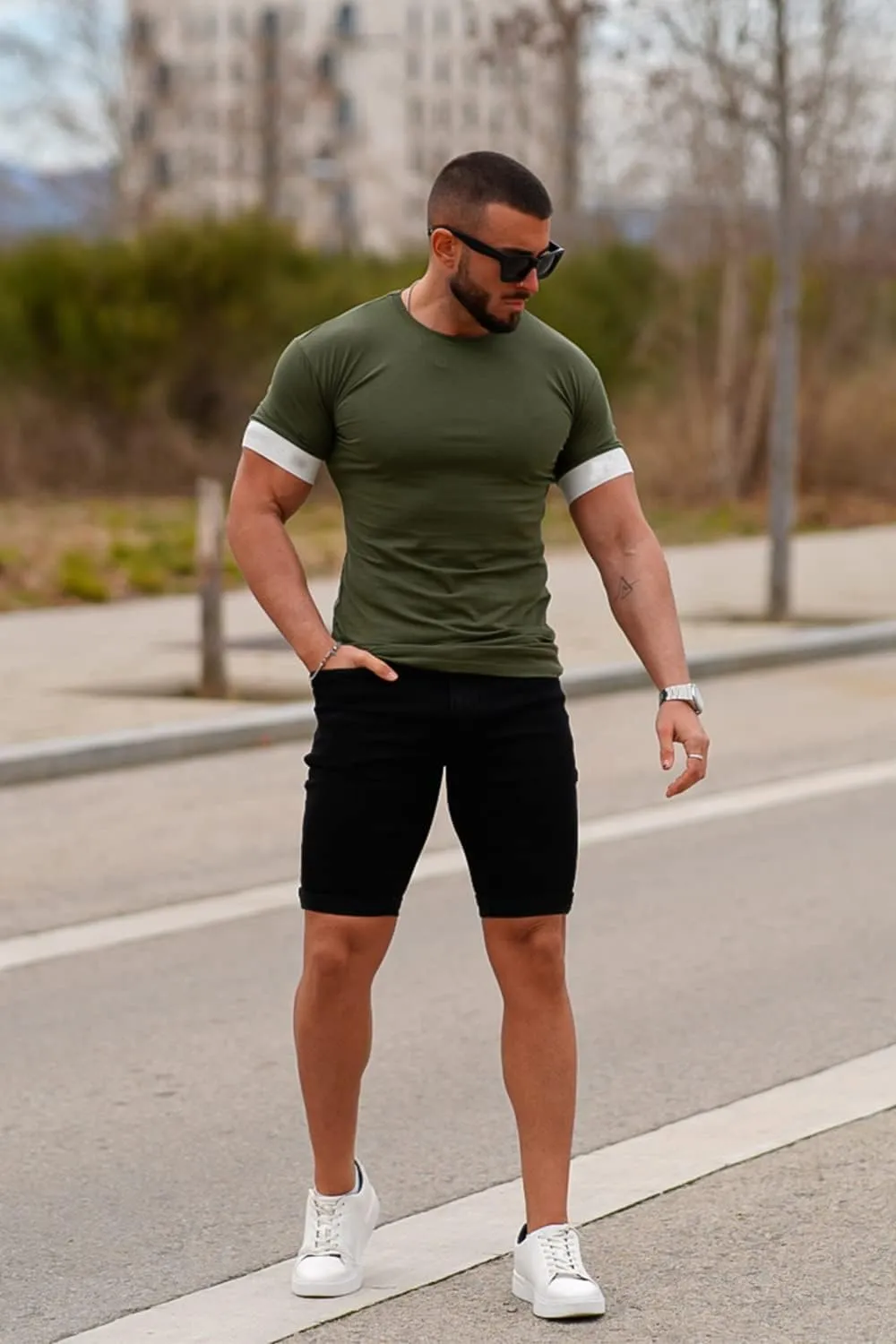 GINGTTO Denim Shorts Men Stretch Skinny Jean Shorts for Men