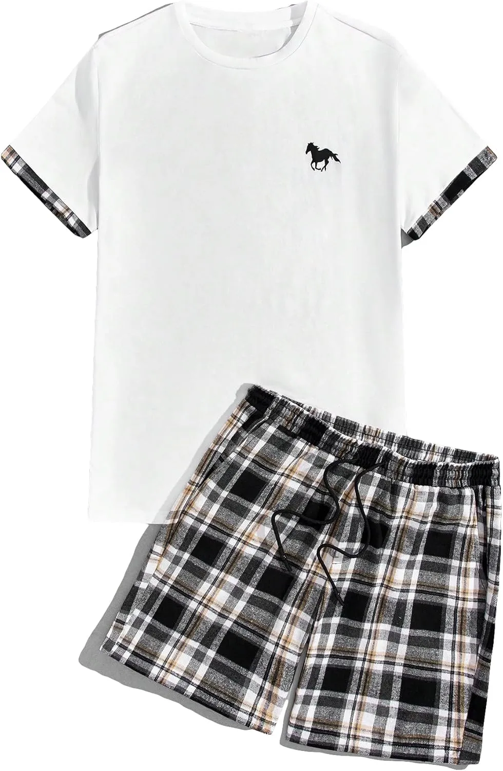 GORGLITTER Men's Plaid Print Casual Short Sleeve T Shirts and Shorts Tracksuit Set