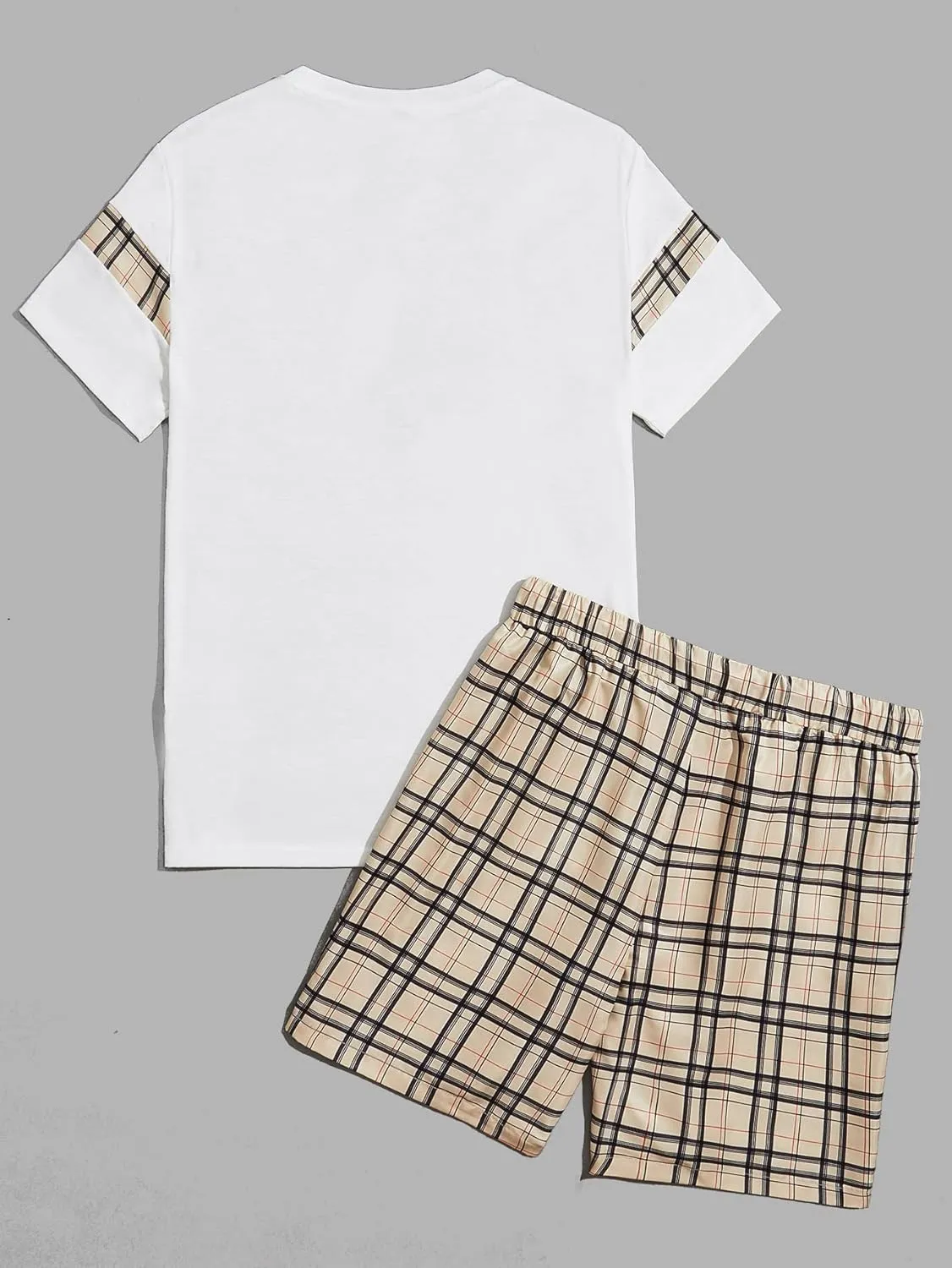 GORGLITTER Men's Plaid Print Casual Short Sleeve T Shirts and Shorts Tracksuit Set