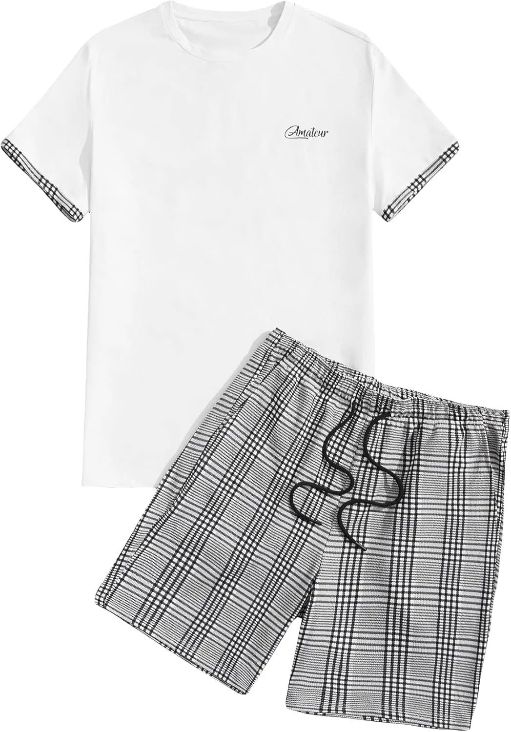 GORGLITTER Men's Plaid Print Casual Short Sleeve T Shirts and Shorts Tracksuit Set