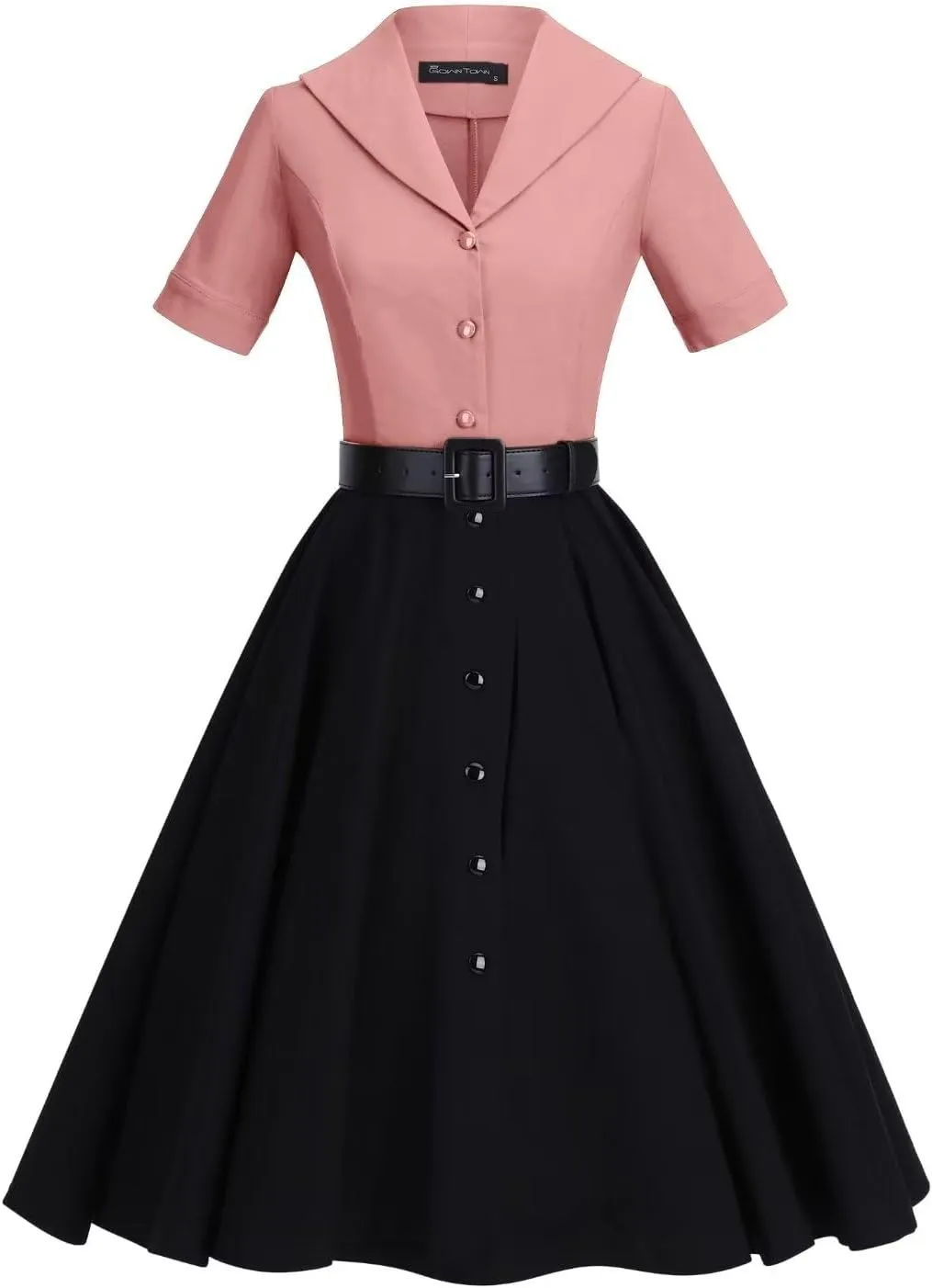GownTown 1950 Women Dress Midi Shirt Dress Cocktail Dress with Belt