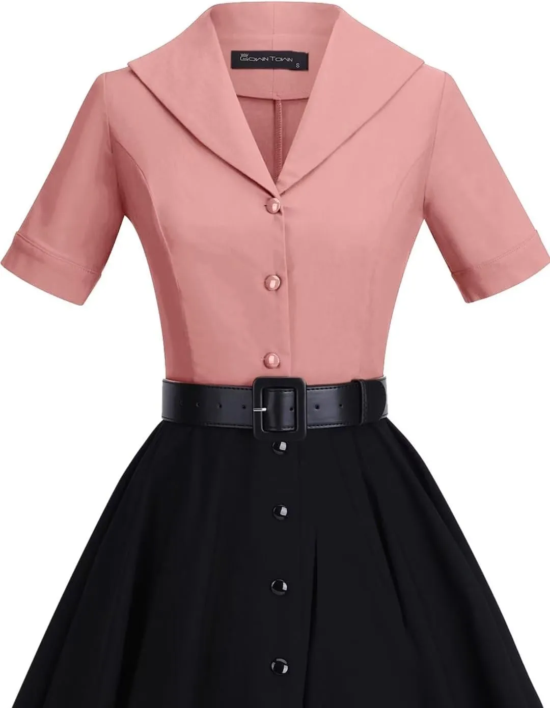 GownTown 1950 Women Dress Midi Shirt Dress Cocktail Dress with Belt