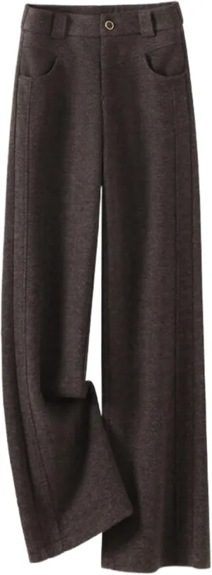GUOYUXIAO Wool Wide-Leg Pants for Women,Autumn/Winter Woolen High-Waist Loose Casual Trousers