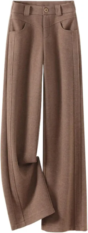 GUOYUXIAO Wool Wide-Leg Pants for Women,Autumn/Winter Woolen High-Waist Loose Casual Trousers