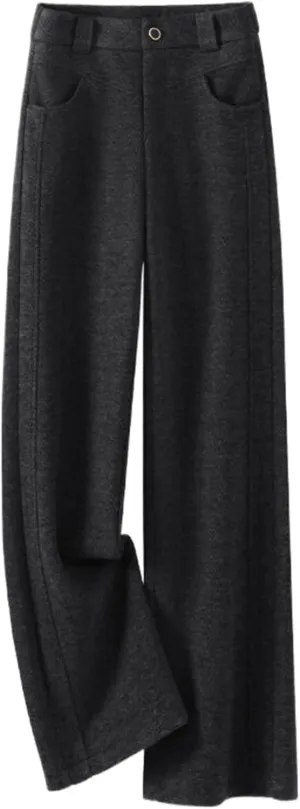 GUOYUXIAO Wool Wide-Leg Pants for Women,Autumn/Winter Woolen High-Waist Loose Casual Trousers