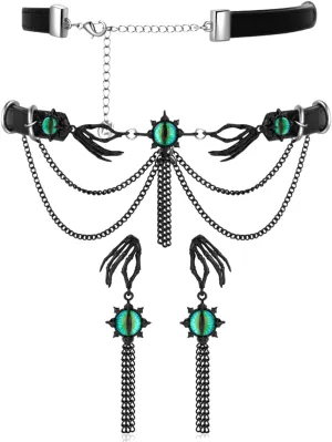 Halloween Jewelry Sets For Women Gothic Eye Choker Necklace And Pendant Earrings Set Hypoallergenic Jewelry