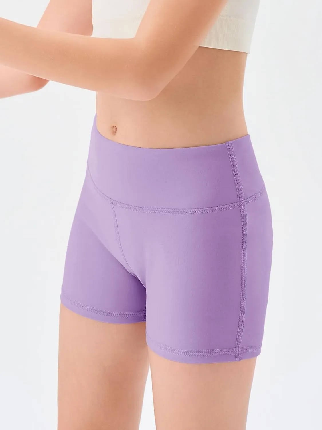 Haloumoning Girls Athletic Shorts Kids High Waisted Yoga Dance Biker Shorts Comfy Gymnastics Shorts 5-14Y