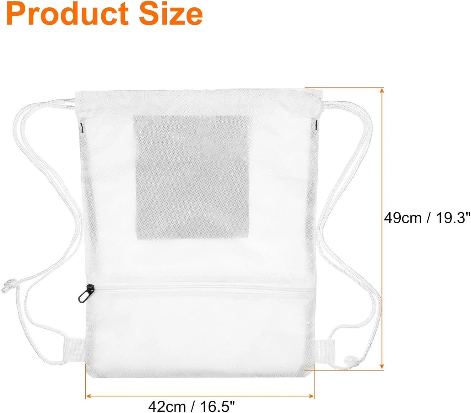 HARFINGTON Drawstring Backpack Bag 16.5" x 19.3" Oxford Cloth Bulk Cinch Sack Unisex Waterproof Draw String Back Sack with Zipper Pockets for Sports Gym Travel Swimming Beach, White