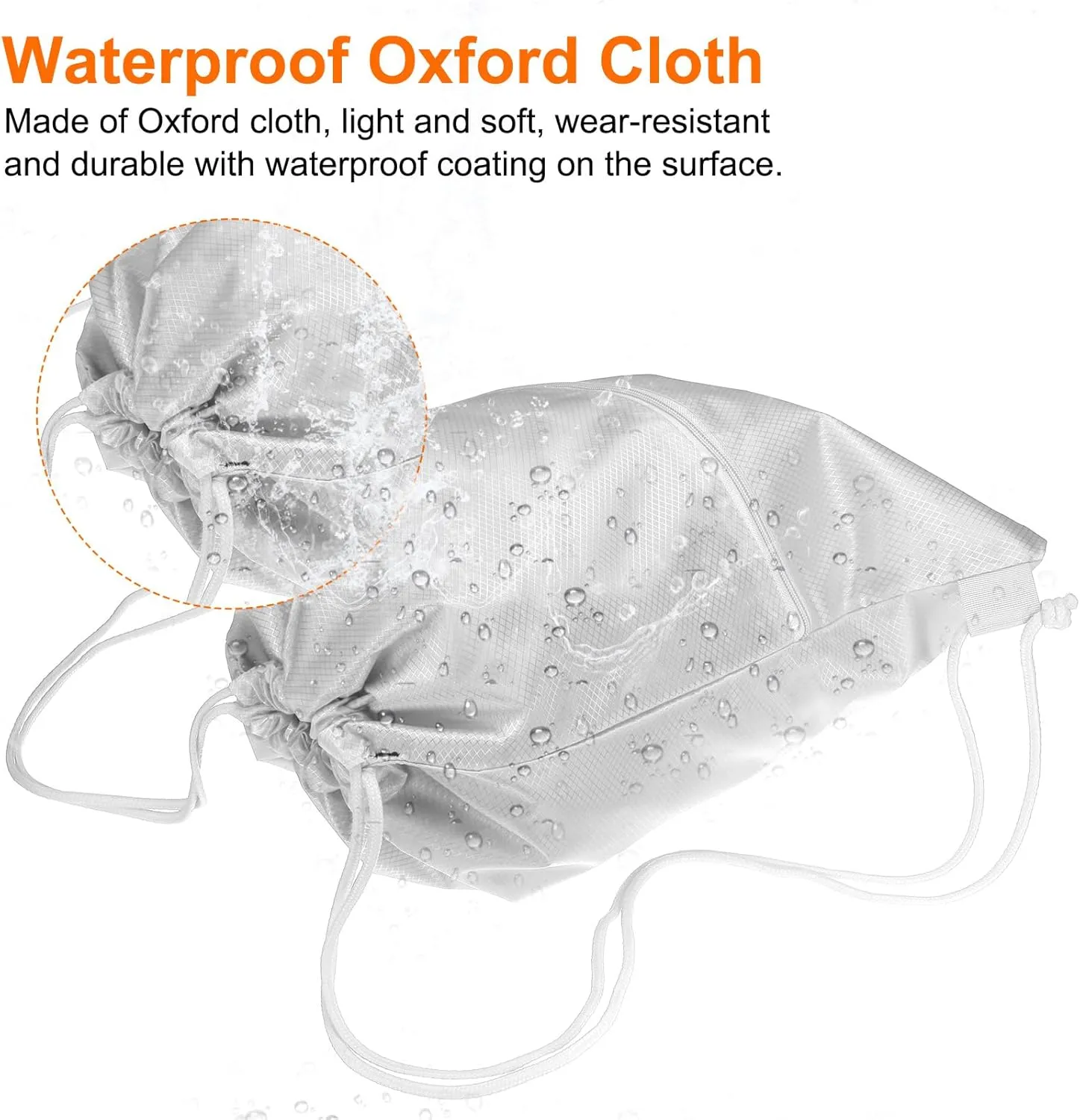 HARFINGTON Drawstring Backpack Bag 16.5" x 19.3" Oxford Cloth Bulk Cinch Sack Unisex Waterproof Draw String Back Sack with Zipper Pockets for Sports Gym Travel Swimming Beach, White