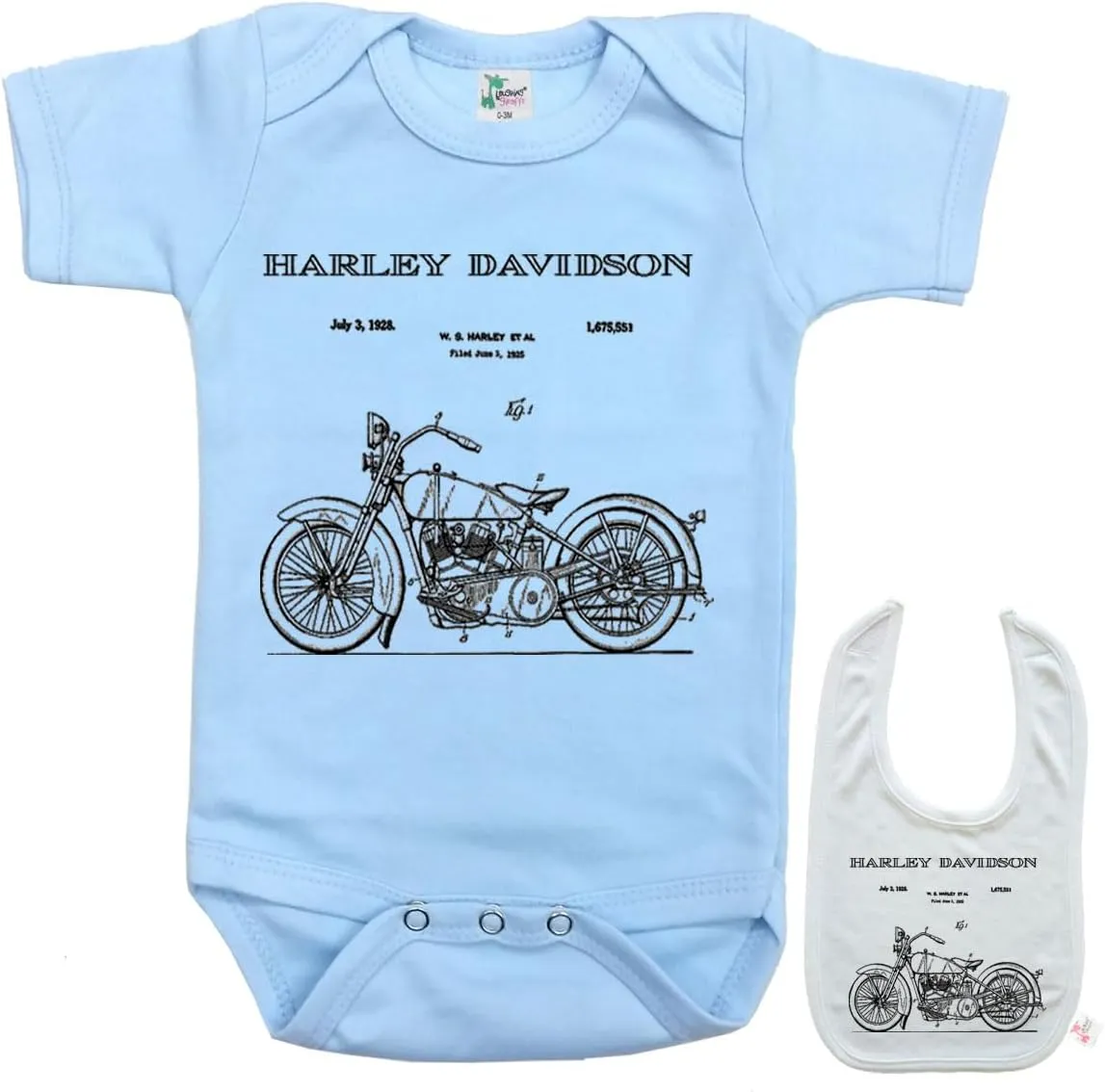 Harley Patent Print Motorcycle Newborn Infant outfit Baby bodysuit onesie & bib
